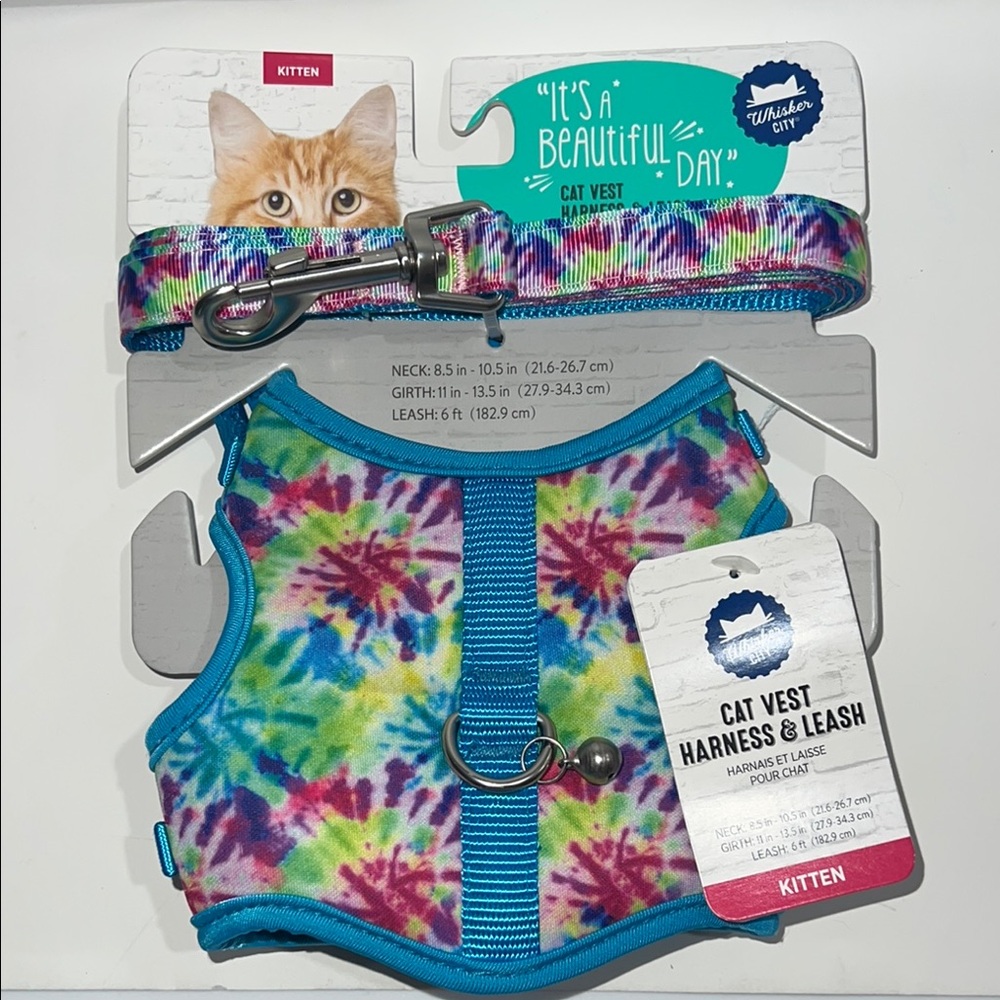 Whisker City- Kitten Tie-Dye Cat Vest Harness & Leash Set